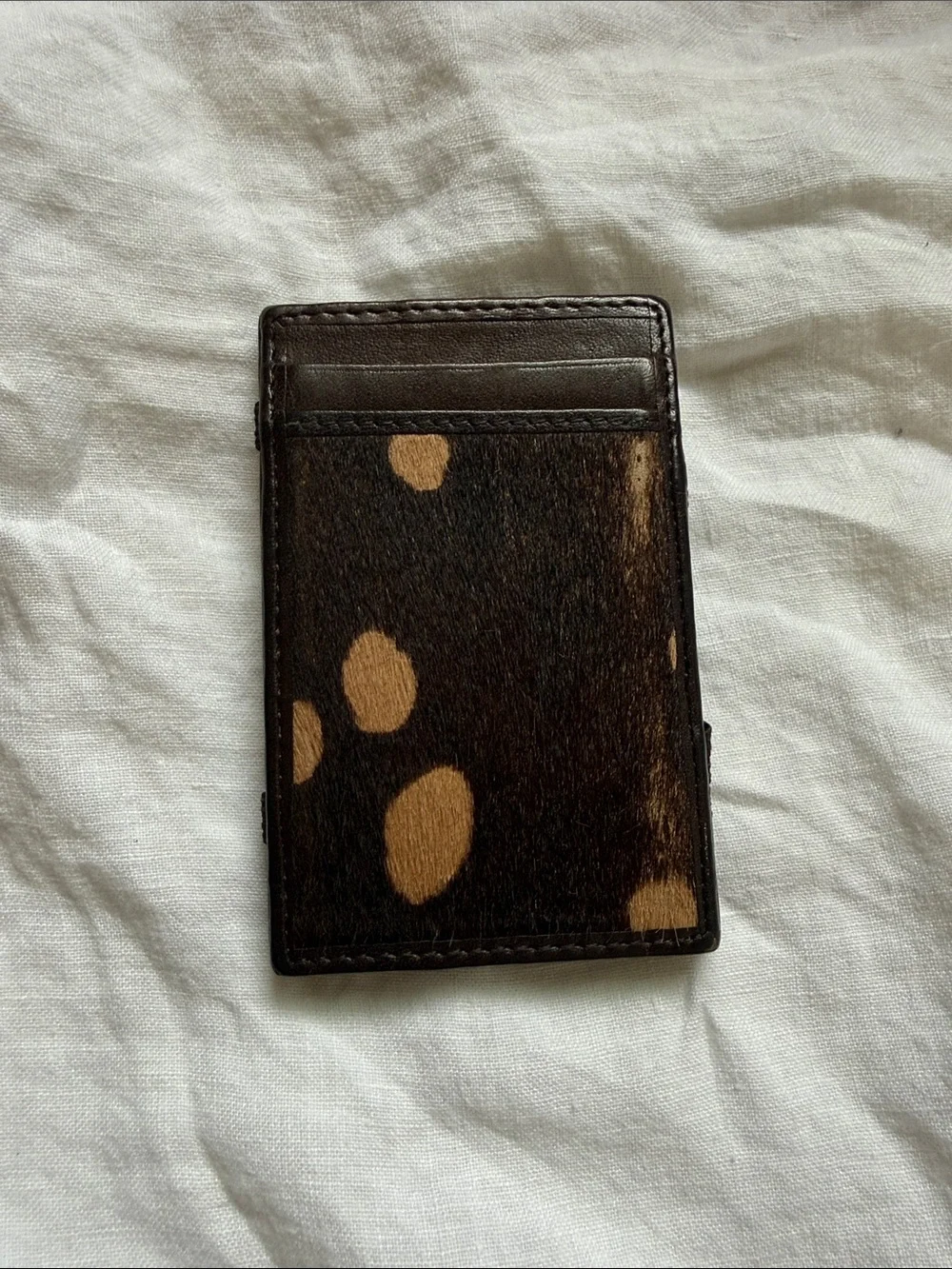 J. Crew Brown Haircalf Spot Card Holder with Tan Accents